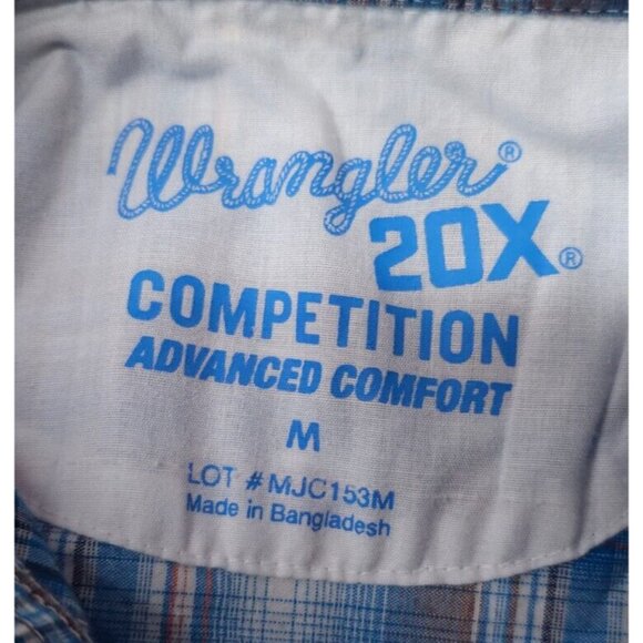 Wrangler 20X Mens Medium Blue Plaid Competition Advanced Comfort Western Shirt - Picture 11 of 12